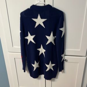 Claudia Nickole navy cashmere cardigan with white stars and one red star size M